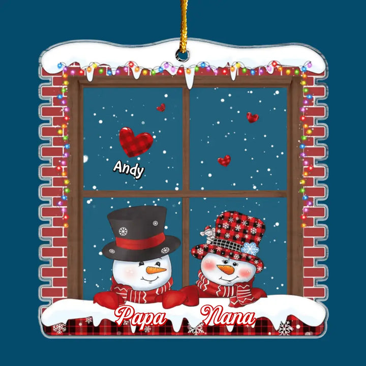 Red Snowman Papa Nana - Personalized Custom Mica Ornament - Christmas Gift For Grandma, Grandpa, Family Members