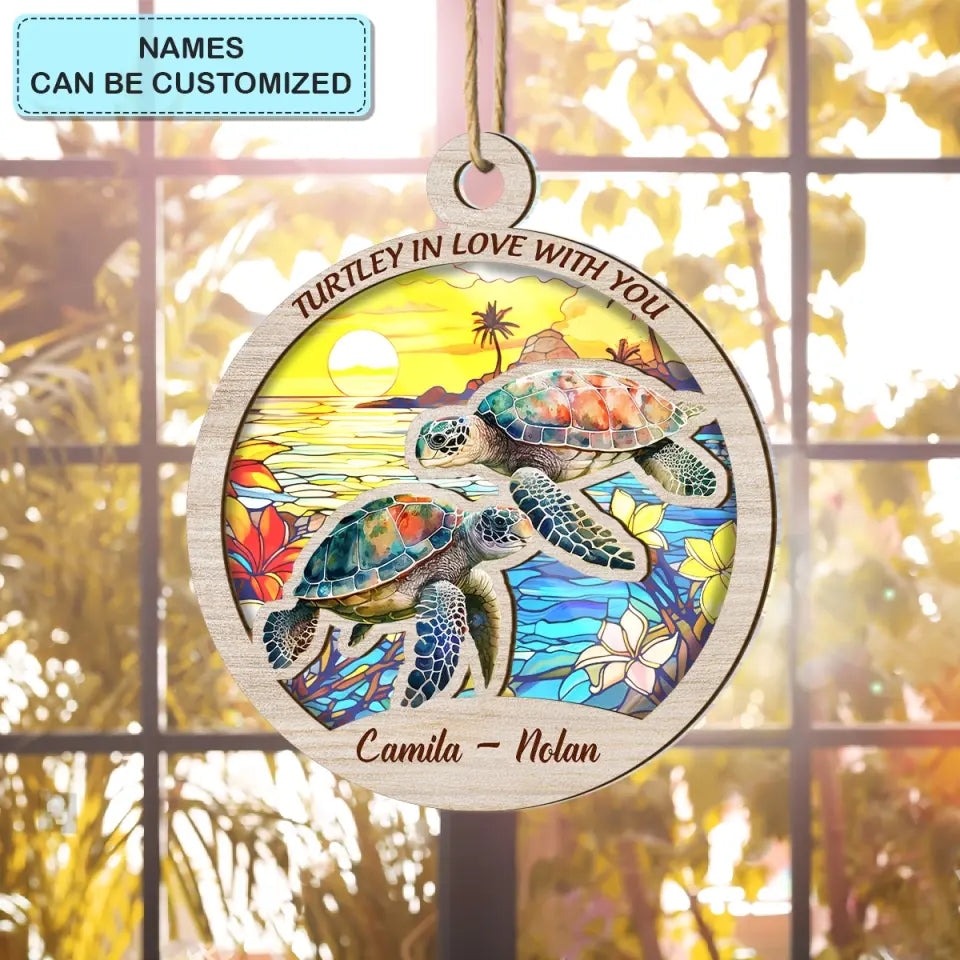 Turtley In Love With You - Personalized Custom Suncatcher Layer Mix Ornament - Christmas Gift For Couple, Wife, Husband, Family Members