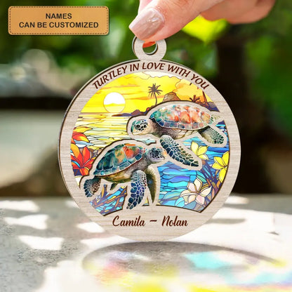 Turtley In Love With You - Personalized Custom Suncatcher Layer Mix Ornament - Christmas Gift For Couple, Wife, Husband, Family Members