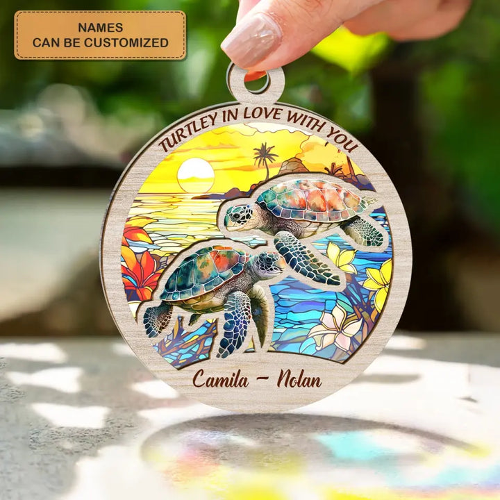 Turtley In Love With You - Personalized Custom Suncatcher Layer Mix Ornament - Christmas Gift For Couple, Wife, Husband, Family Members