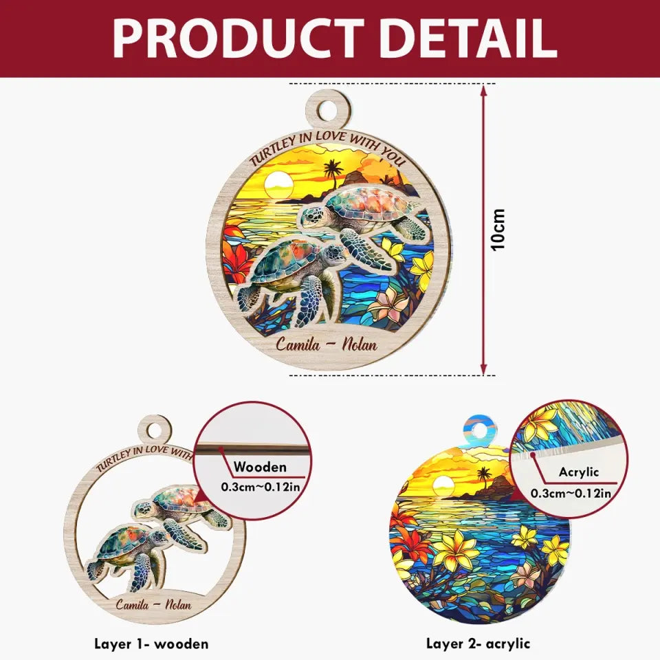 Turtley In Love With You - Personalized Custom Suncatcher Layer Mix Ornament - Christmas Gift For Couple, Wife, Husband, Family Members