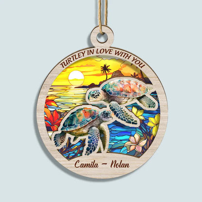 Turtley In Love With You - Personalized Custom Suncatcher Layer Mix Ornament - Christmas Gift For Couple, Wife, Husband, Family Members