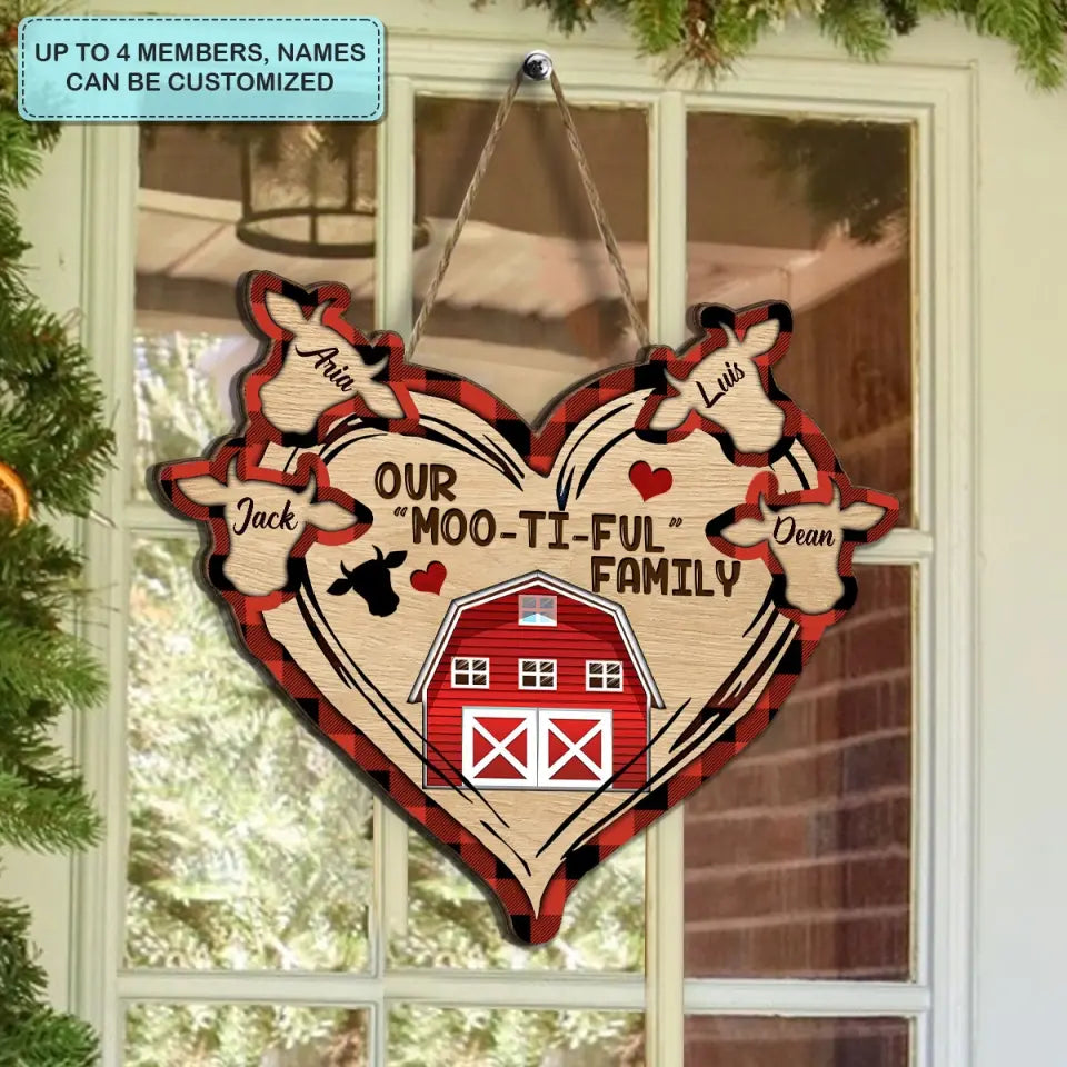 Our Moo-Ti-Ful Family - Personalized Custom Door Sign - Christmas Gift For Family, Family Members