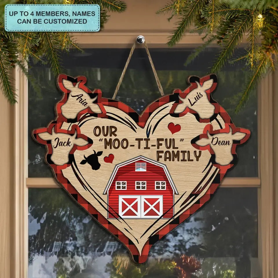 Our Moo-Ti-Ful Family - Personalized Custom Door Sign - Christmas Gift For Family, Family Members