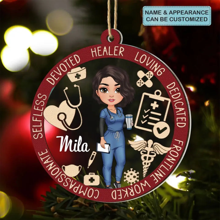 Devoted Healer Loving Dedicated - Personalized Custom Layer Mix Ornament - Christmas Gift, Nurse's Day, Appreciation Gift For Nurse