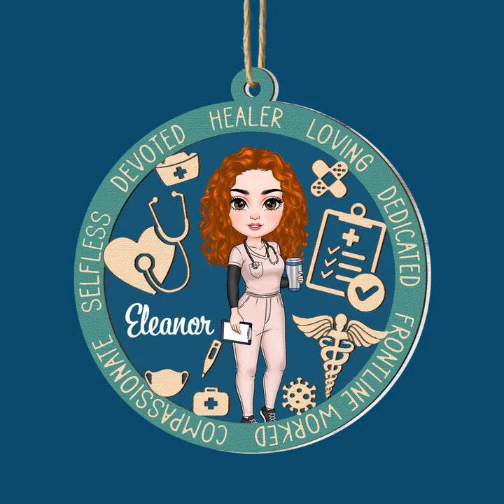 Devoted Healer Loving Dedicated - Personalized Custom Layer Mix Ornament - Christmas Gift, Nurse's Day, Appreciation Gift For Nurse