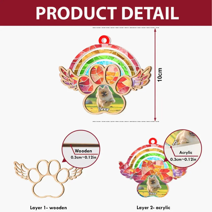 Rainbow Bridge Paw Print Dog Cat Pet Memorial - Personalized Custom Suncatcher Layer Mix Ornament - Memorial Gift For Dog Dad, Dog Mom, Cat Dad, Cat Mom