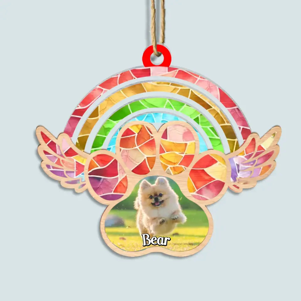 Rainbow Bridge Paw Print Dog Cat Pet Memorial - Personalized Custom Suncatcher Layer Mix Ornament - Memorial Gift For Dog Dad, Dog Mom, Cat Dad, Cat Mom