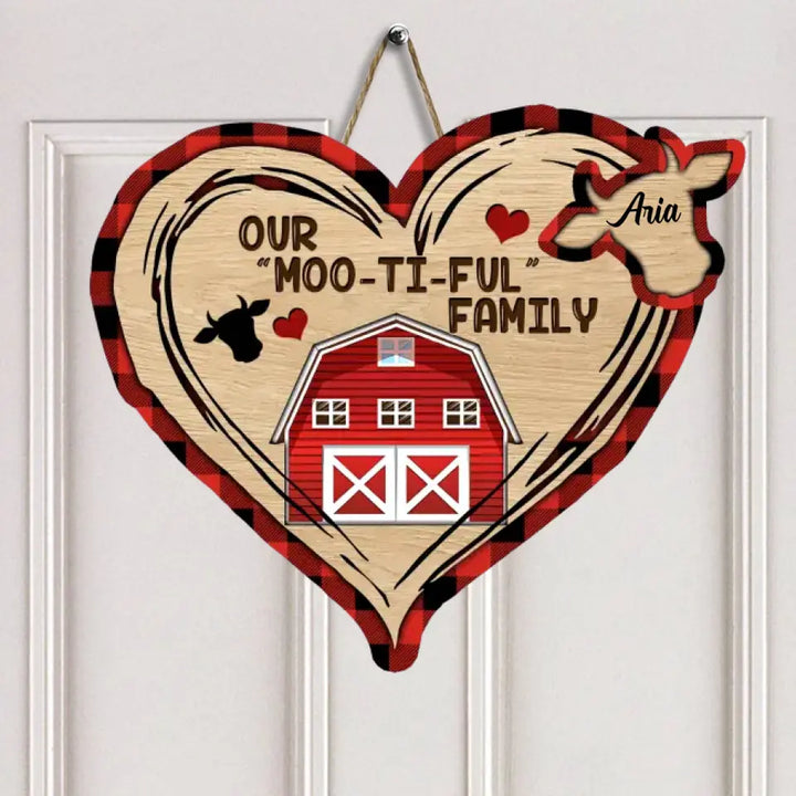Our Moo-Ti-Ful Family - Personalized Custom Door Sign - Christmas Gift For Family, Family Members