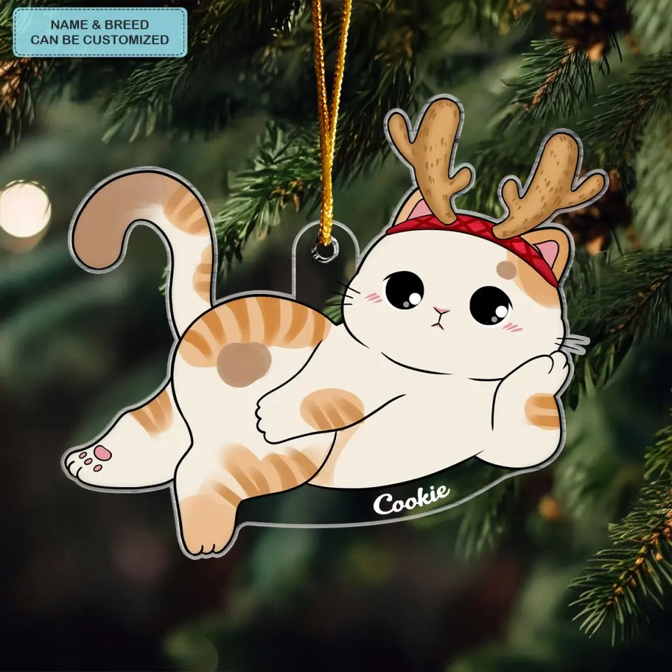 Lying Christmas Cat- Personalized Custom Mica Ornament - Christmas Gift For Cat Lover, Cat Mom, Cat Dad CLA0AD013