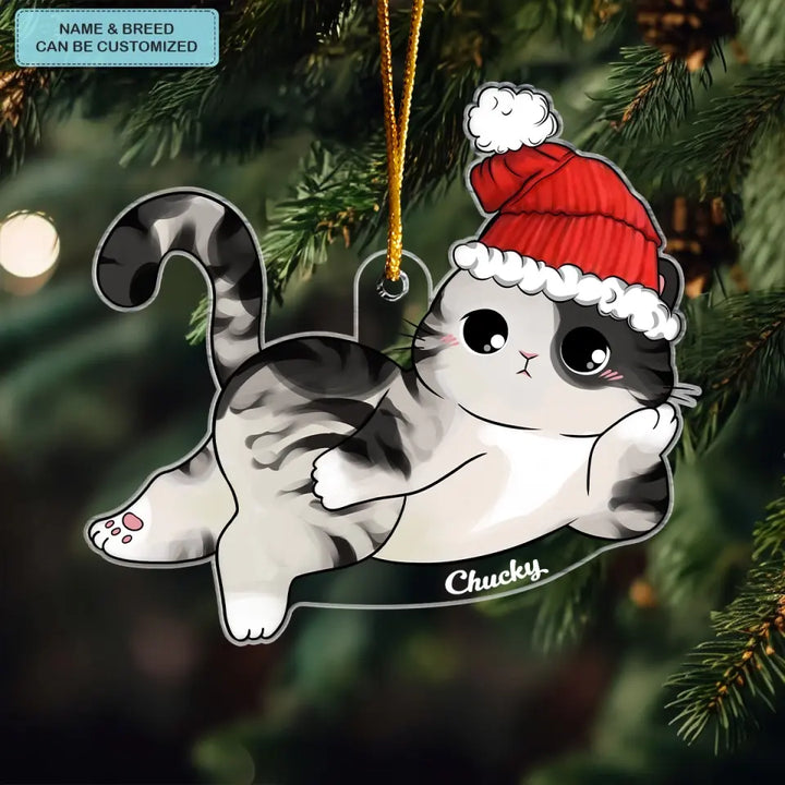 Lying Christmas Cat- Personalized Custom Mica Ornament - Christmas Gift For Cat Lover, Cat Mom, Cat Dad CLA0AD013