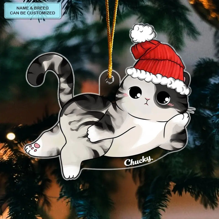 Lying Christmas Cat- Personalized Custom Mica Ornament - Christmas Gift For Cat Lover, Cat Mom, Cat Dad CLA0AD013