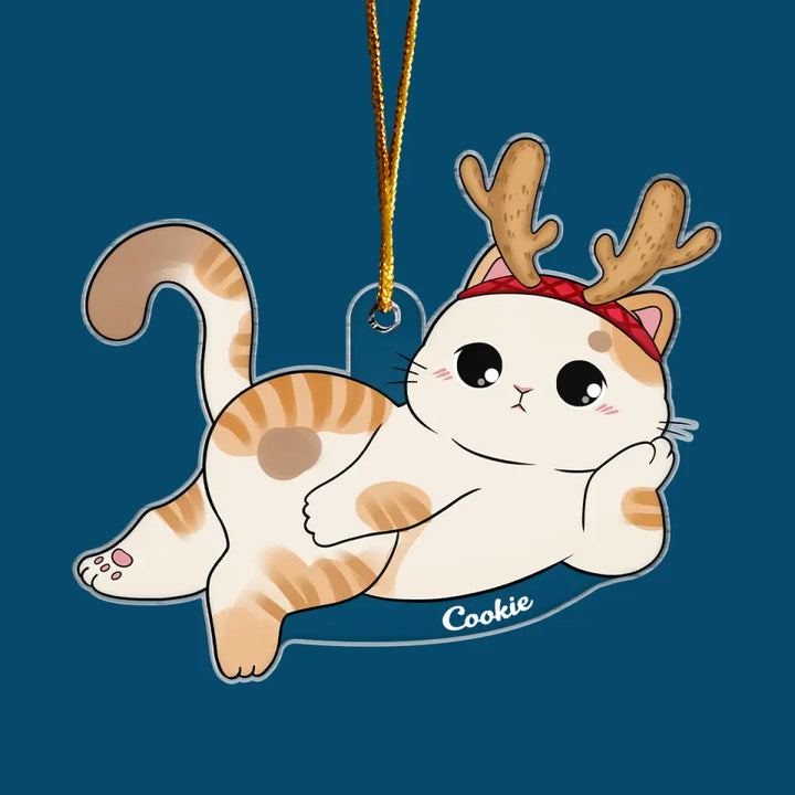 Lying Christmas Cat- Personalized Custom Mica Ornament - Christmas Gift For Cat Lover, Cat Mom, Cat Dad CLA0AD013