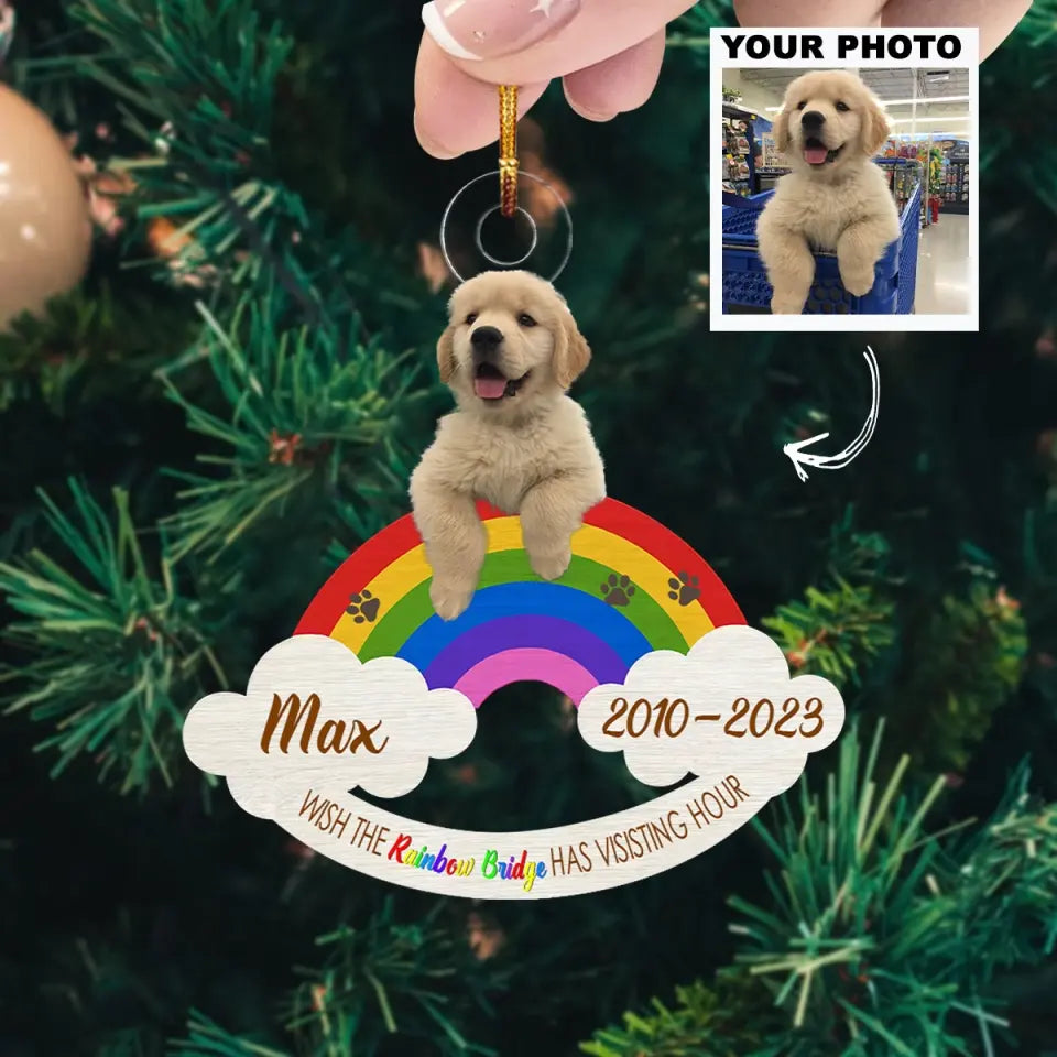 Wish The Rainbow Bridge Has Visiting - Personalized Custom Photo Mica Ornament - Memorial, Christmas Gift For Pet Lover, Pet Owner AGCHD036