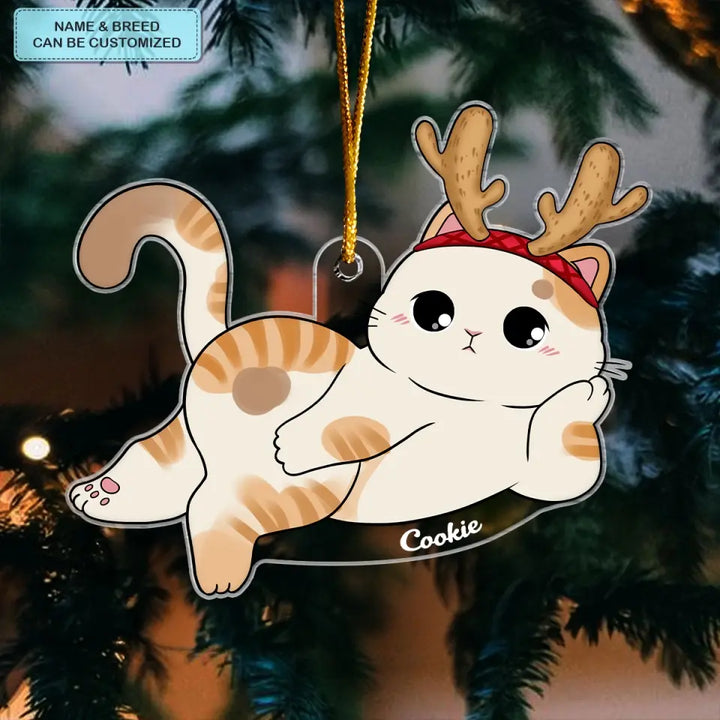Lying Christmas Cat- Personalized Custom Mica Ornament - Christmas Gift For Cat Lover, Cat Mom, Cat Dad CLA0AD013