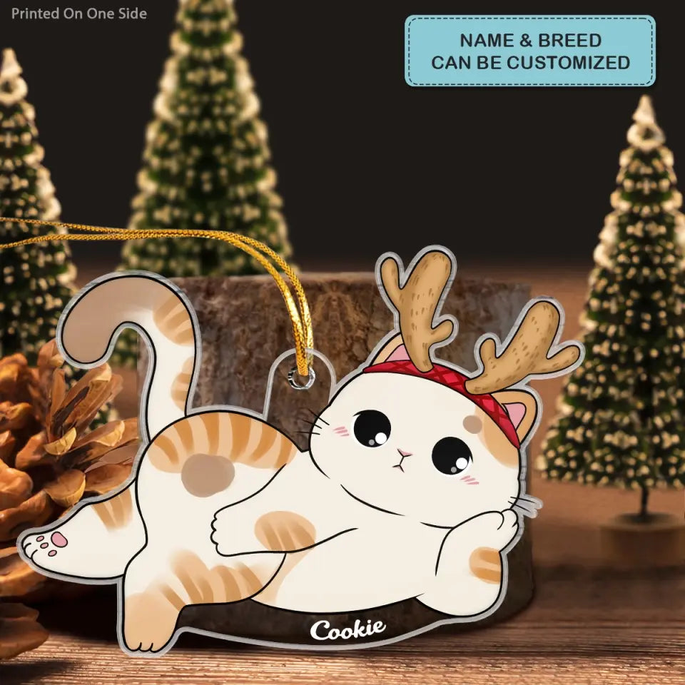 Lying Christmas Cat- Personalized Custom Mica Ornament - Christmas Gift For Cat Lover, Cat Mom, Cat Dad CLA0AD013