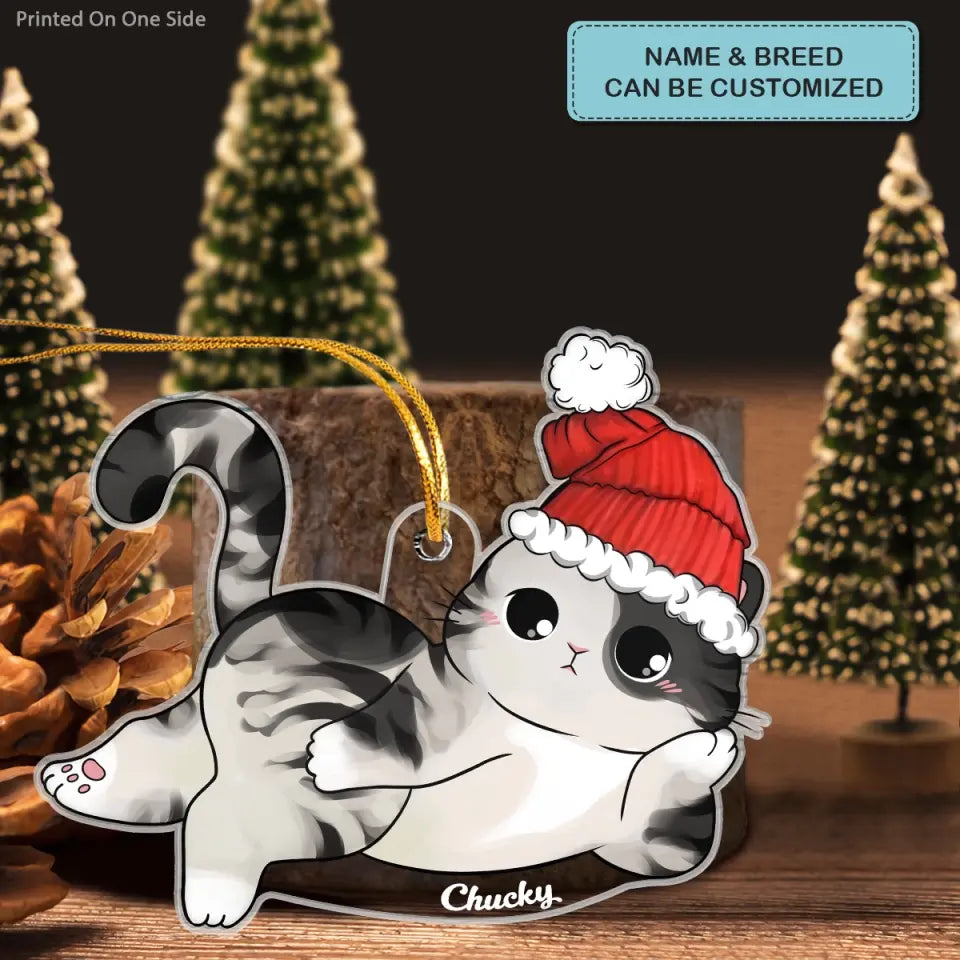 Lying Christmas Cat- Personalized Custom Mica Ornament - Christmas Gift For Cat Lover, Cat Mom, Cat Dad CLA0AD013