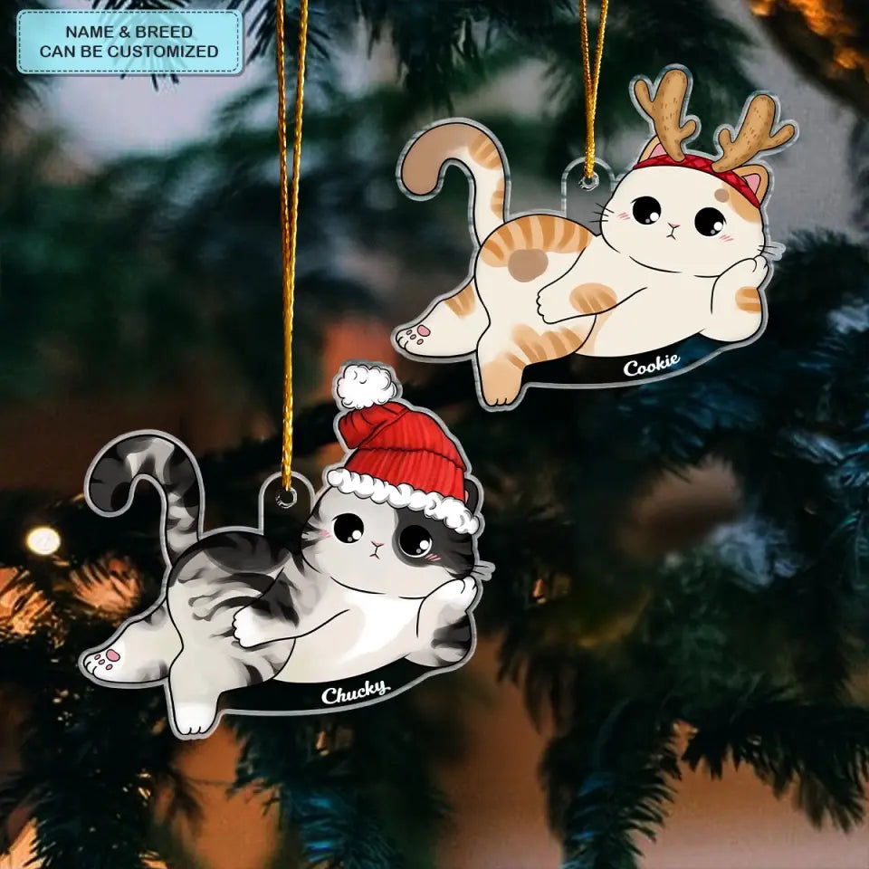 Lying Christmas Cat- Personalized Custom Mica Ornament - Christmas Gift For Cat Lover, Cat Mom, Cat Dad CLA0AD013