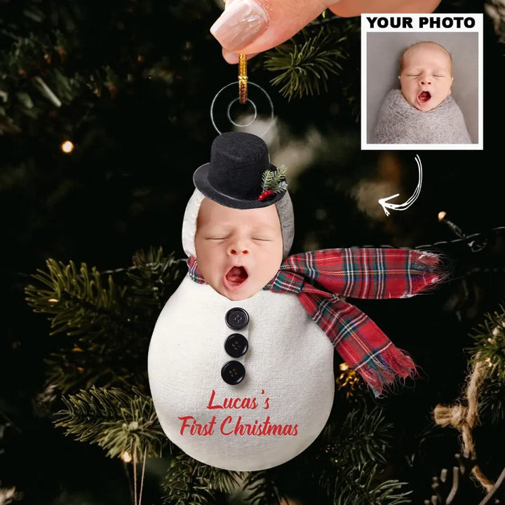 My First Christmas Snowman Baby - Personalized Custom Photo Mica Ornament - Christmas Gift For Kid, Family Members AGCDM038