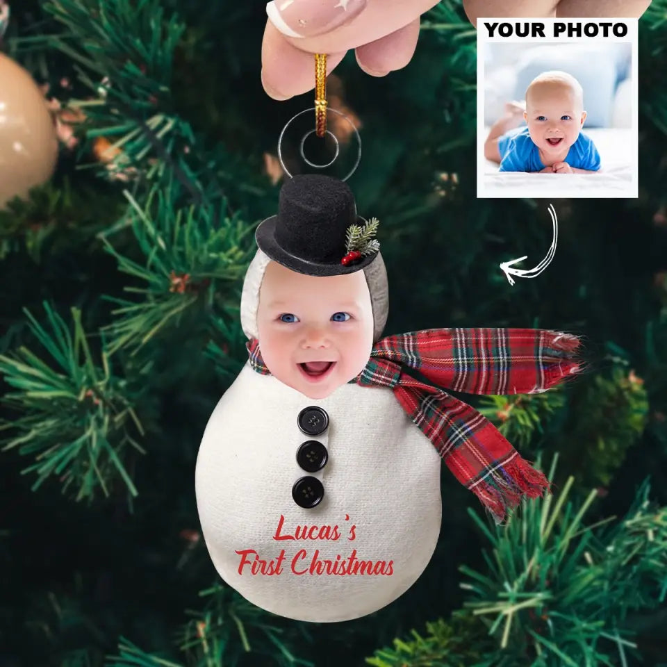 My First Christmas Snowman Baby - Personalized Custom Photo Mica Ornament - Christmas Gift For Kid, Family Members AGCDM038