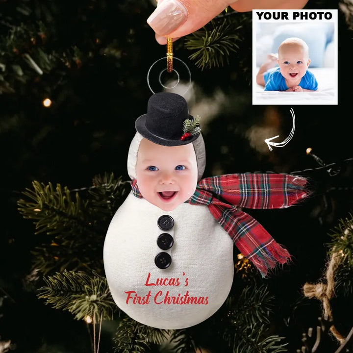 My First Christmas Snowman Baby - Personalized Custom Photo Mica Ornament - Christmas Gift For Kid, Family Members AGCDM038
