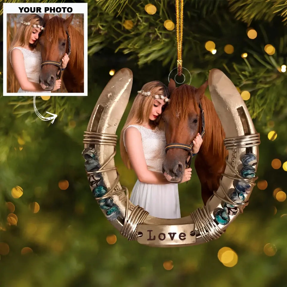 I Love You To The Moon And Back - Personalized Custom Photo Mica Ornament - Christmas Gift For Horse Lover, Family Members AGCDM035