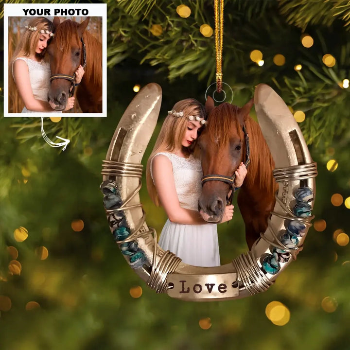 I Love You To The Moon And Back - Personalized Custom Photo Mica Ornament - Christmas Gift For Horse Lover, Family Members AGCDM035