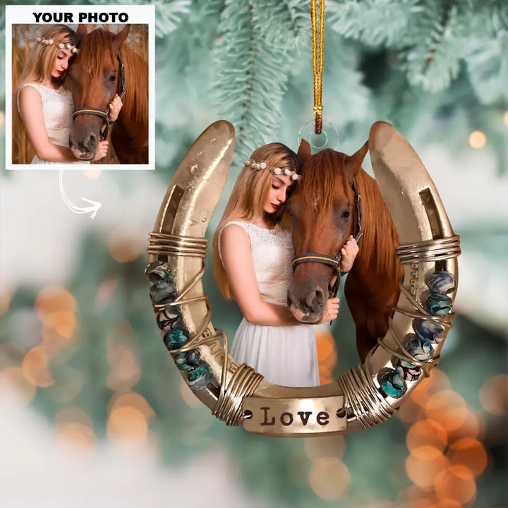 I Love You To The Moon And Back - Personalized Custom Photo Mica Ornament - Christmas Gift For Horse Lover, Family Members AGCDM035