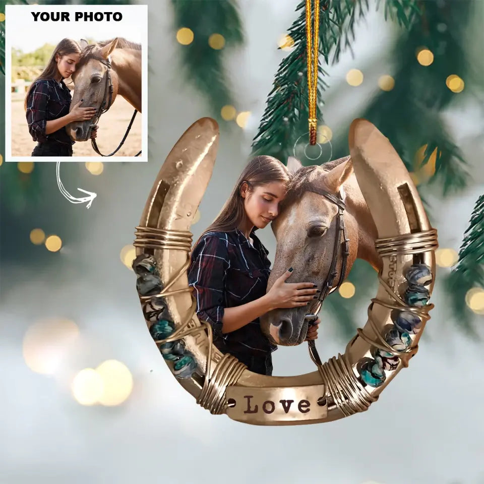 I Love You To The Moon And Back - Personalized Custom Photo Mica Ornament - Christmas Gift For Horse Lover, Family Members AGCDM035