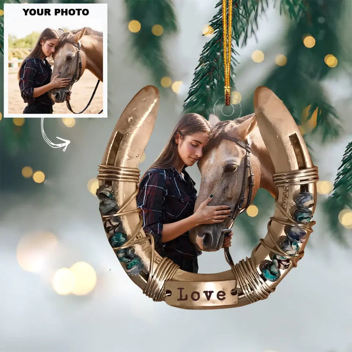 I Love You To The Moon And Back - Personalized Custom Photo Mica Ornament - Christmas Gift For Horse Lover, Family Members AGCDM035