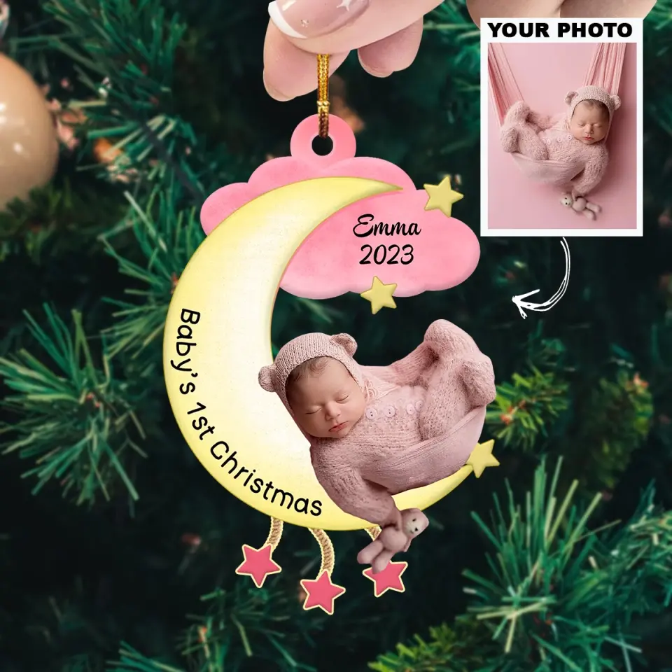 Baby's 1st Christmas - Personalized Custom Photo Mica Ornament - Christmas Gift For Baby, Family Members AGCHD045