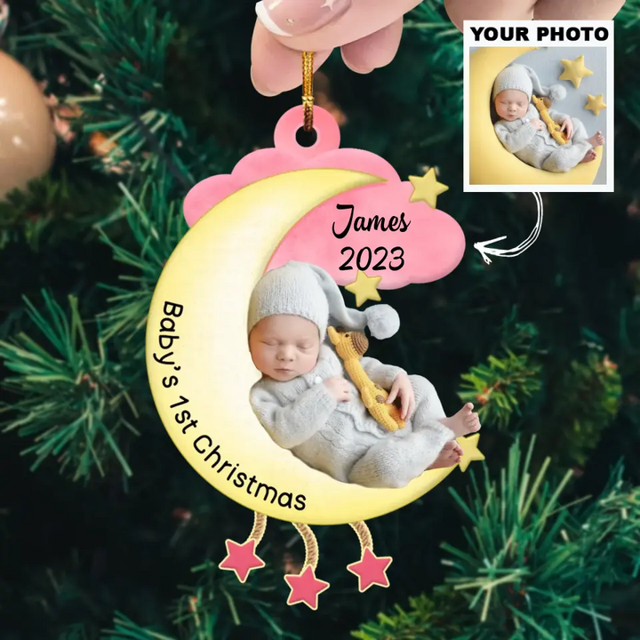 Baby's 1st Christmas - Personalized Custom Photo Mica Ornament - Christmas Gift For Baby, Family Members AGCHD045