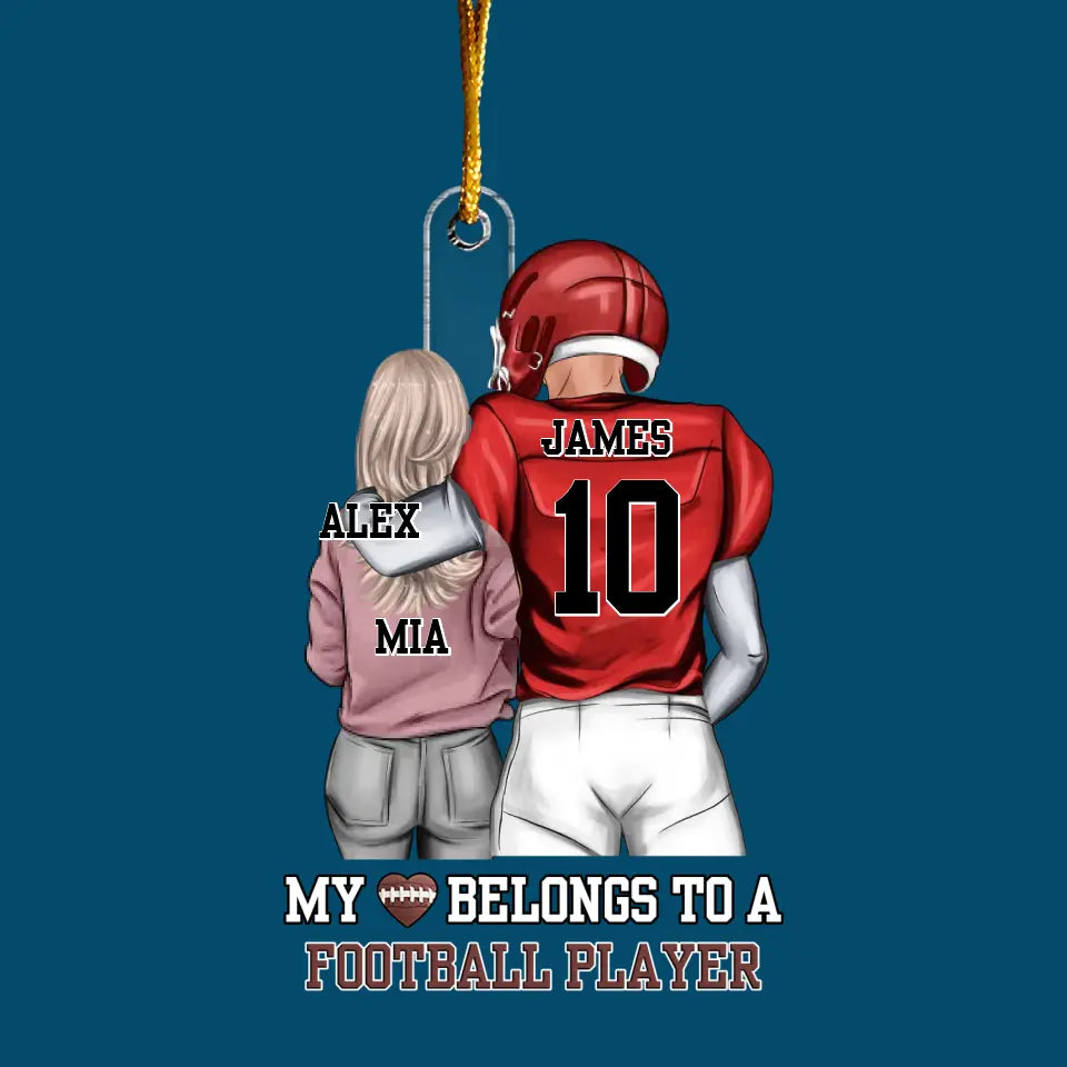My Heart Belongs To A Football Player - Personalized Custom Mica Ornament - Sport, Christmas Gift For Couple, Wife, Husband, Family Members CLA0AD015