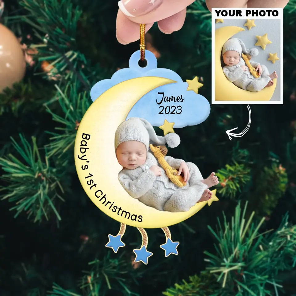 Baby's 1st Christmas - Personalized Custom Photo Mica Ornament - Christmas Gift For Baby, Family Members AGCHD045