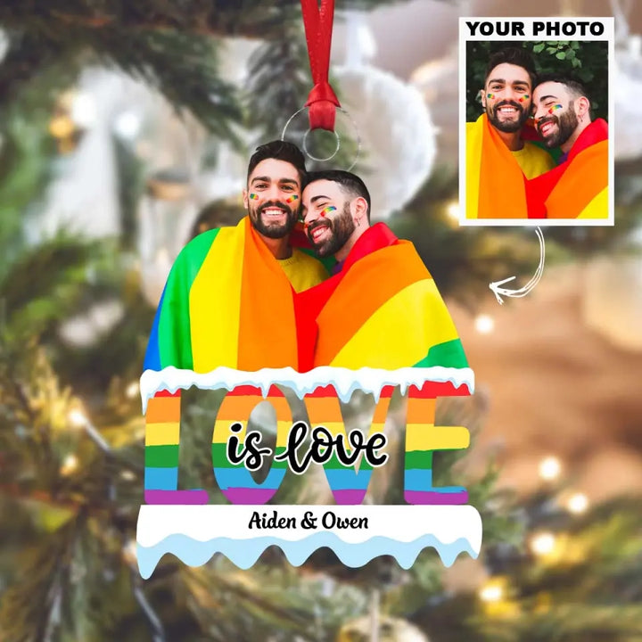 Love Is Love - Personalized Custom Photo Mica Ornament - Christmas, Pride Month, LGBT, Anniversary Gift For Couple AGCHT009