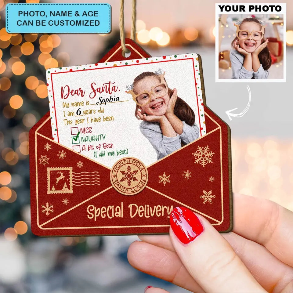 Dear Santa Kid Letter - Personalized Custom Wood Ornament - Christmas Gift For Kids, Family Members AGCDM039