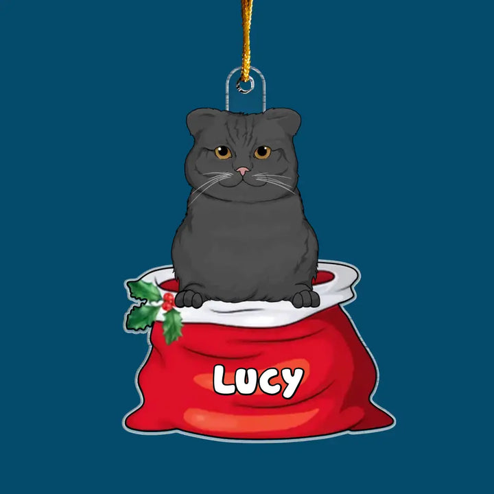 Cat In Santa Sack - Personalized Custom Mica Ornament - Christmas Gift For Cat Mom, Cat Dad, Cat Lover, Cat Owner CLA0AD006