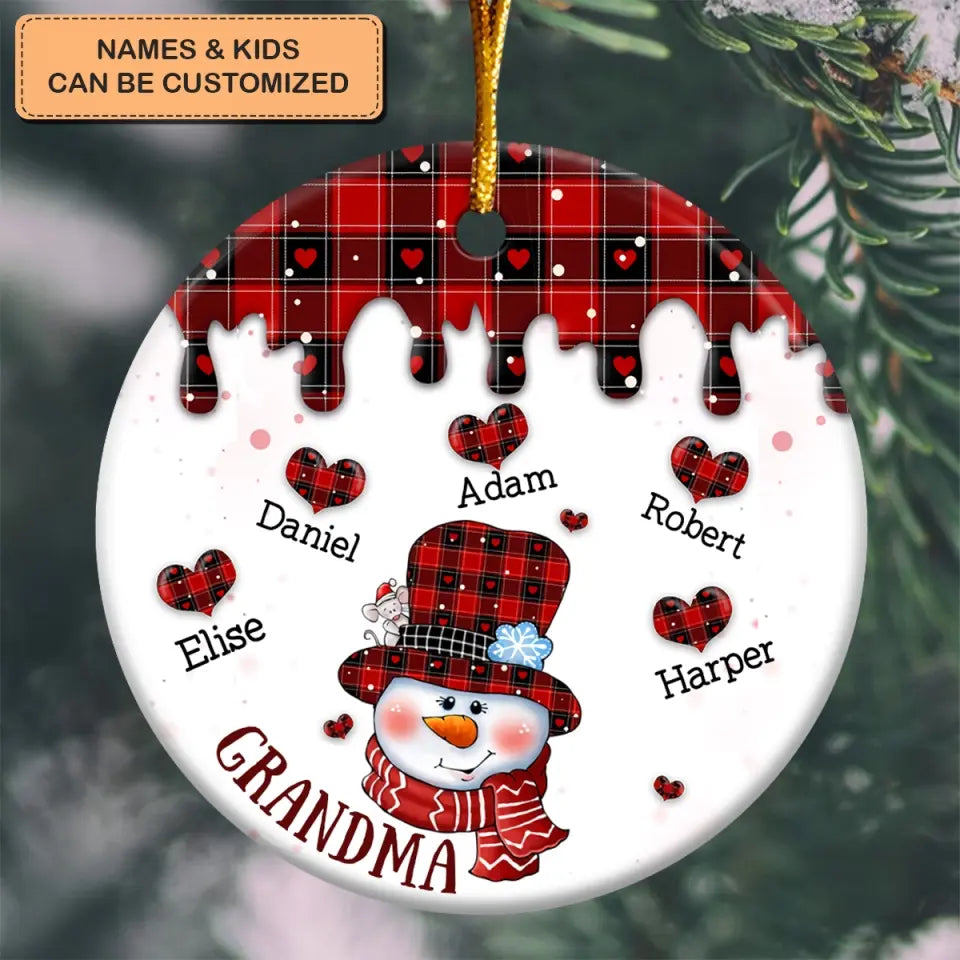 Grandma Snowman - Personalized Custom Ceramic Ornament - Christmas Gift For Grandma, Mom, Family Members