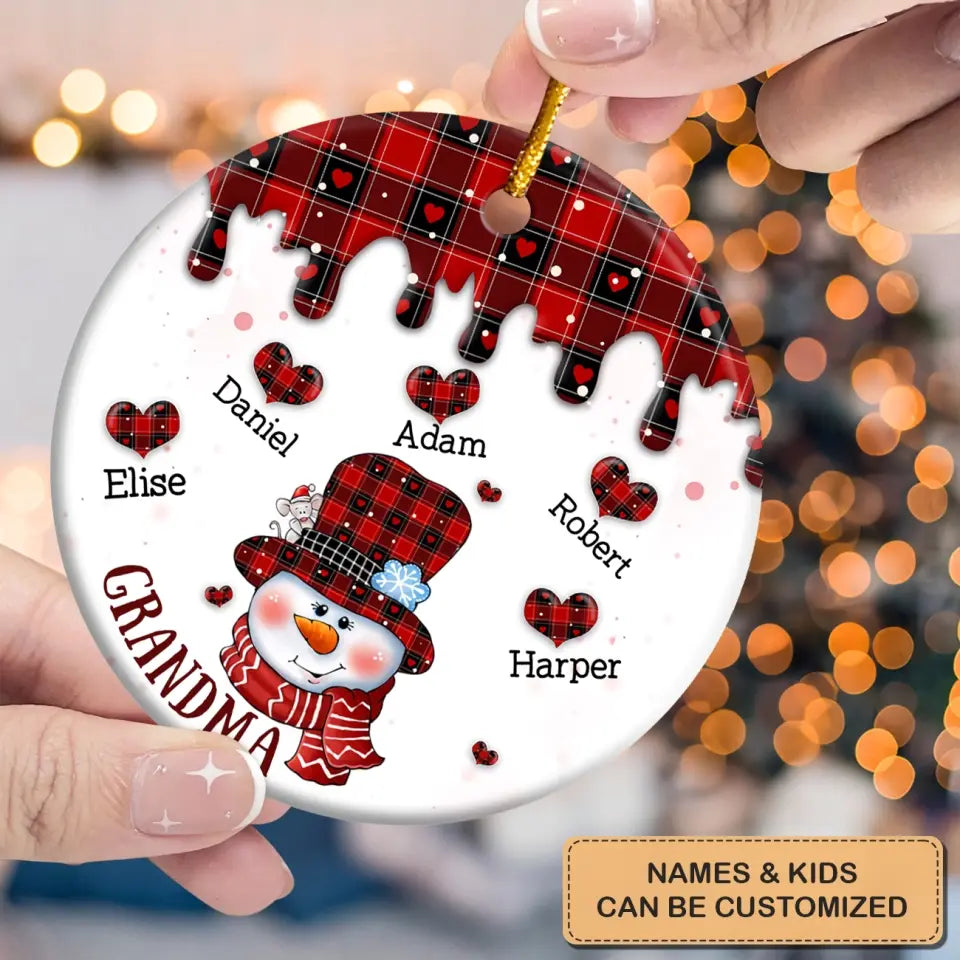 Grandma Snowman - Personalized Custom Ceramic Ornament - Christmas Gift For Grandma, Mom, Family Members