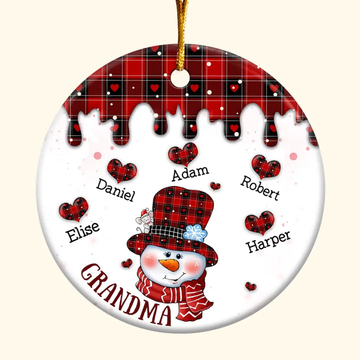 Grandma Snowman - Personalized Custom Ceramic Ornament - Christmas Gift For Grandma, Mom, Family Members