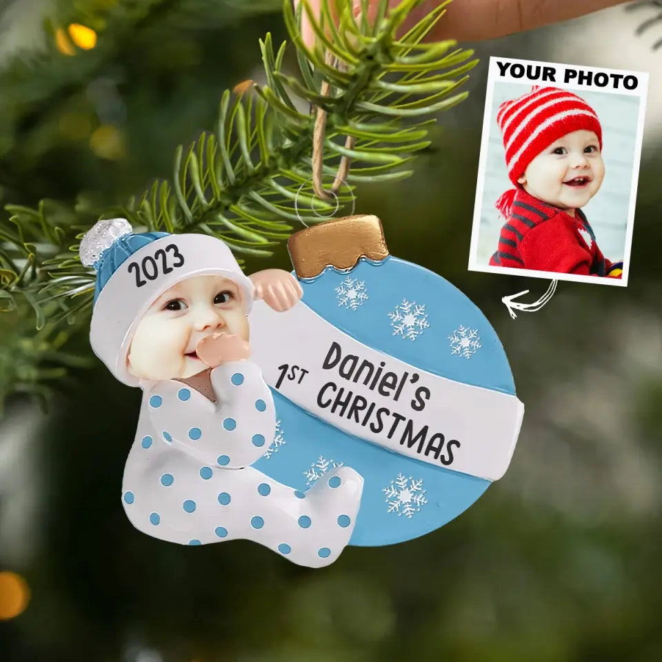 My First Christmas - Personalized Custom Photo Mica Ornament - Christmas Gift For Baby, Family Members AGCPD059
