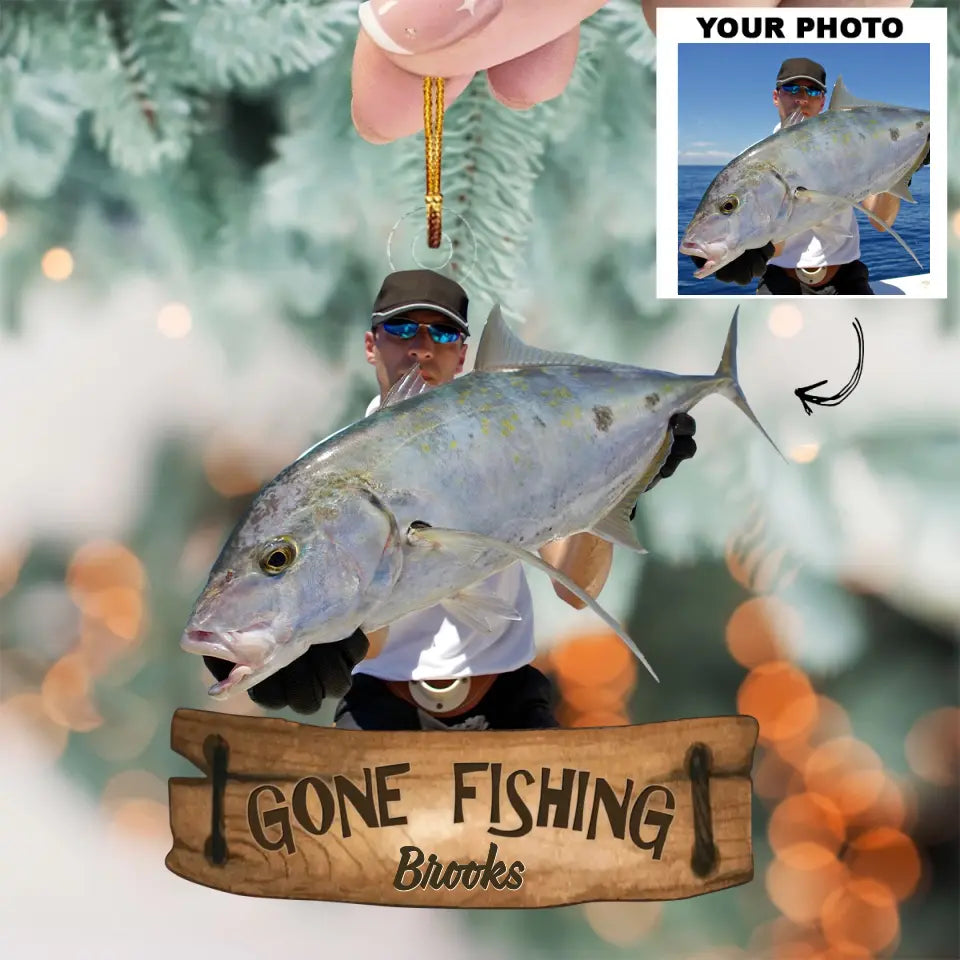 Gone Fishing - Personalized Custom Photo Mica Ornament - Christmas Gift For Fishing Lovers, Fishers, Family Members AGCDM040