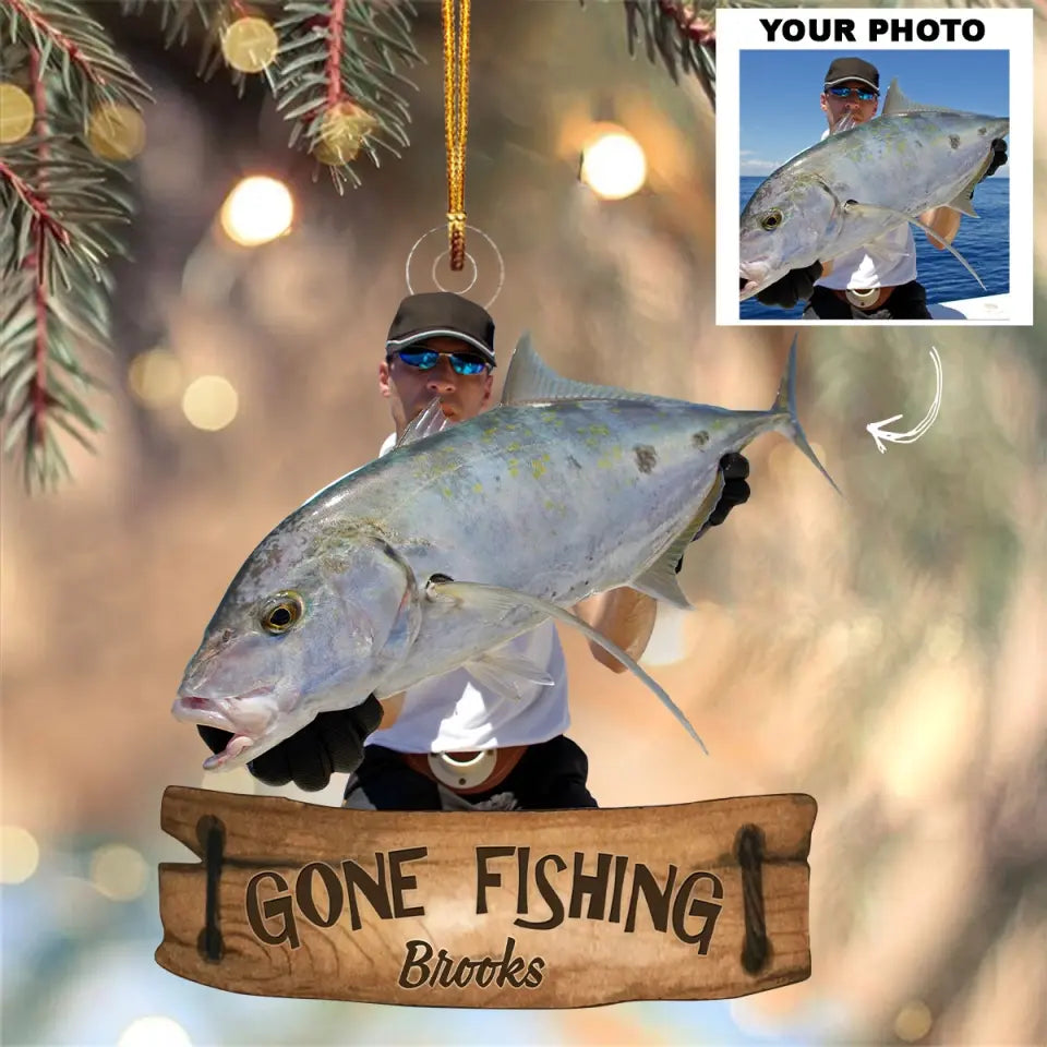 Gone Fishing - Personalized Custom Photo Mica Ornament - Christmas Gift For Fishing Lovers, Fishers, Family Members AGCDM040