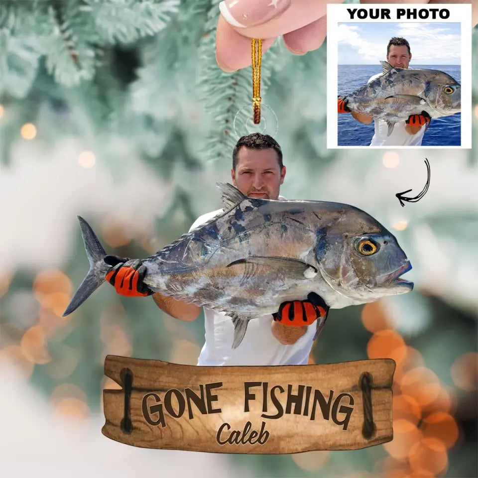 Gone Fishing - Personalized Custom Photo Mica Ornament - Christmas Gift For Fishing Lovers, Fishers, Family Members AGCDM040