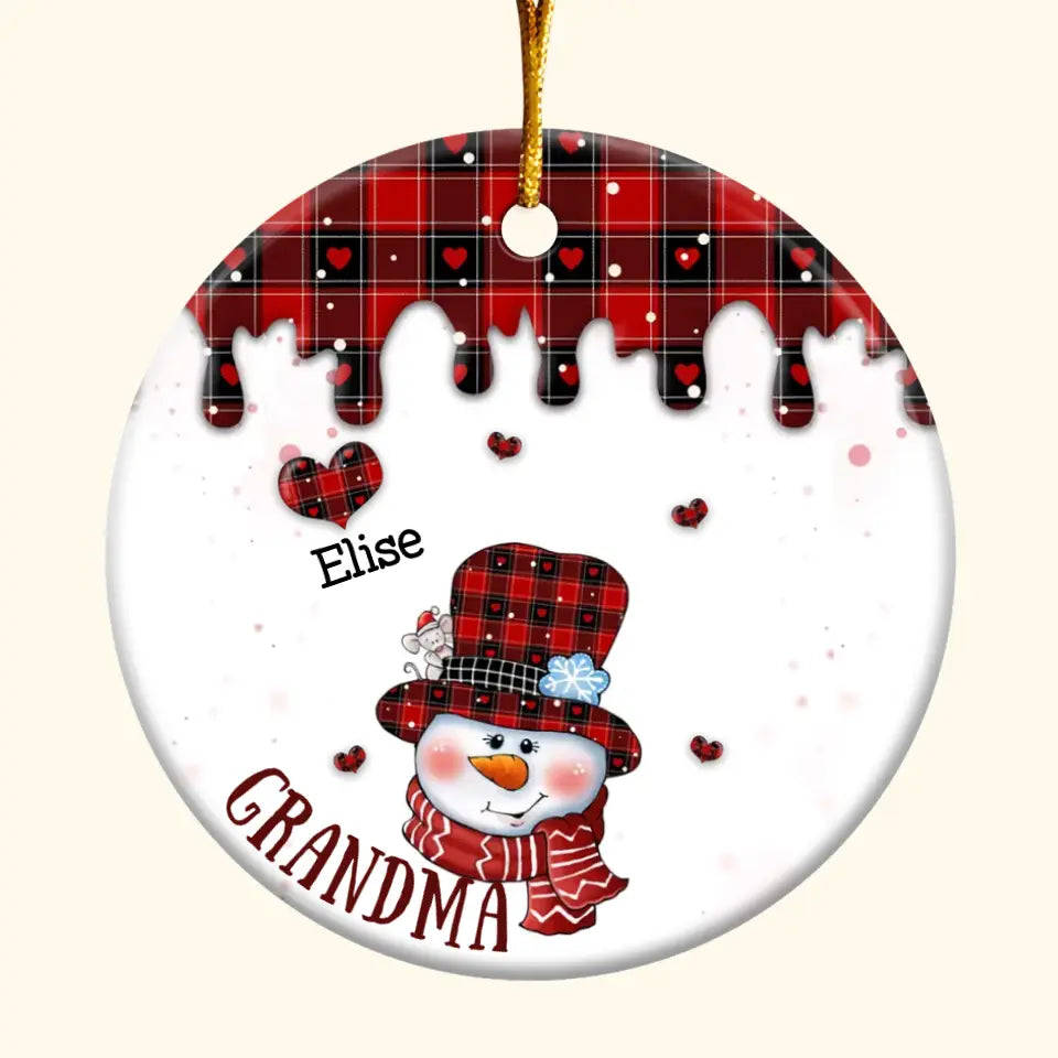 Grandma Snowman - Personalized Custom Ceramic Ornament - Christmas Gift For Grandma, Mom, Family Members