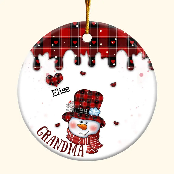 Grandma Snowman - Personalized Custom Ceramic Ornament - Christmas Gift For Grandma, Mom, Family Members