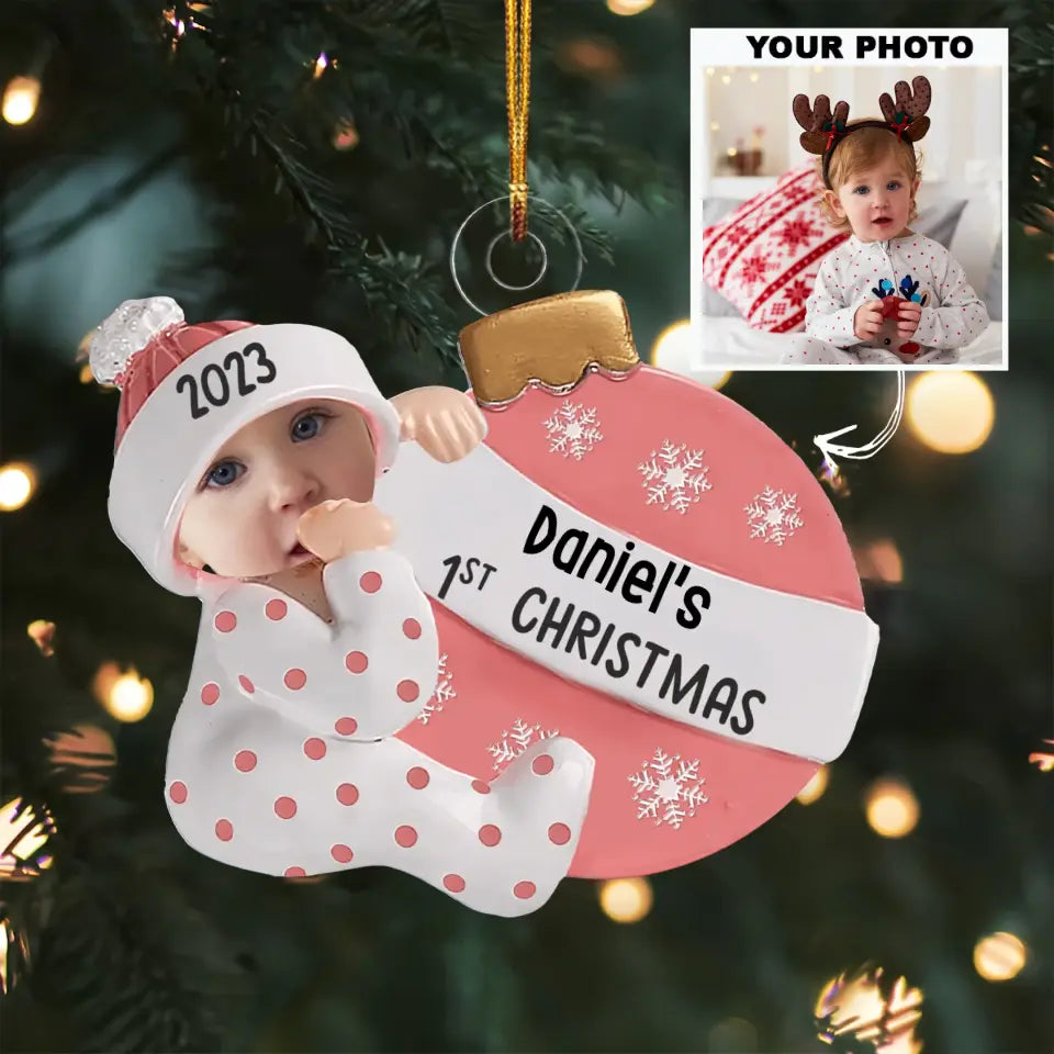 My First Christmas - Personalized Custom Photo Mica Ornament - Christmas Gift For Baby, Family Members AGCPD059