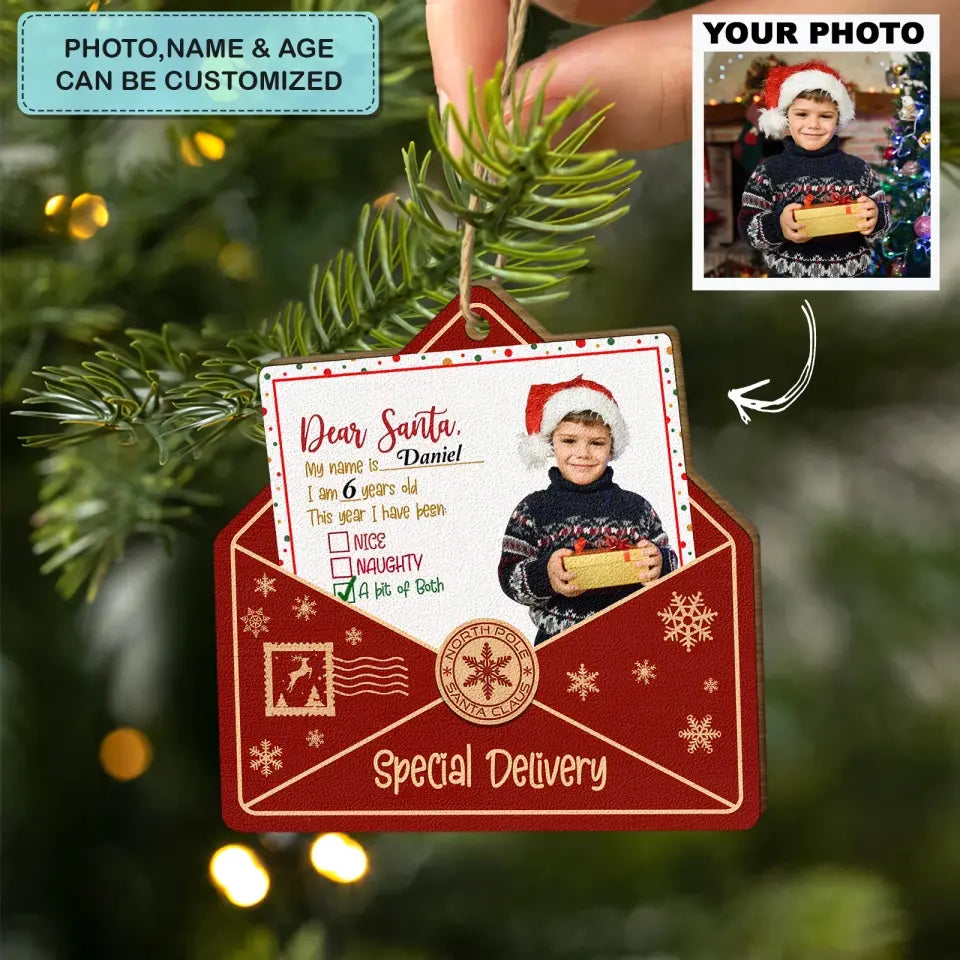 Dear Santa Kid Letter - Personalized Custom Wood Ornament - Christmas Gift For Kids, Family Members AGCDM039