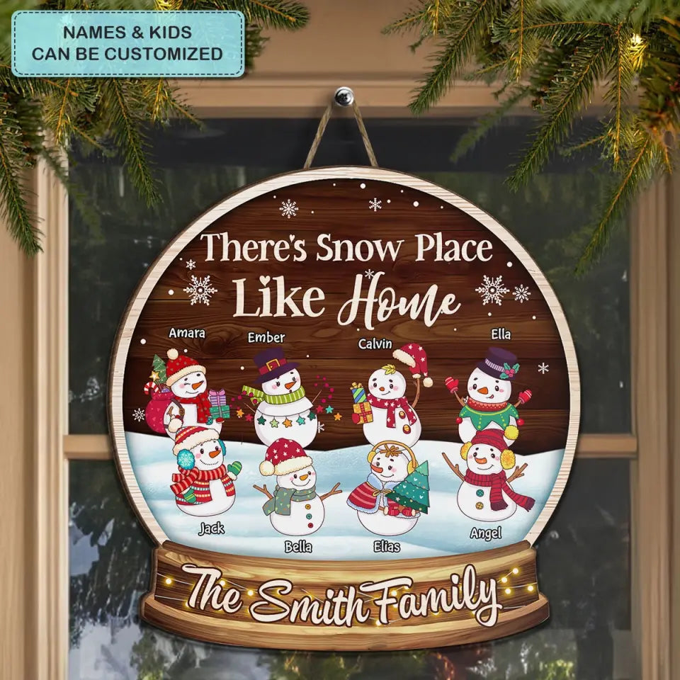 There's Snow Place Like Home - Personalized Custom Door Sign - Christmas Gift For Family, Family Members