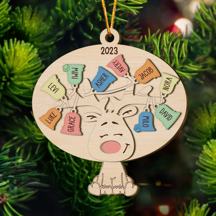 Reindeer Christmas Custom Name - Personalized Custom Layer Wood Ornament - Christmas Gift For Family, Family Members